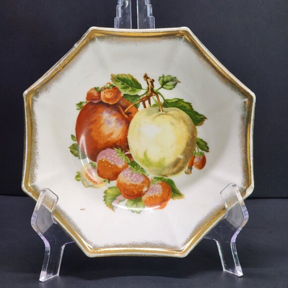 Vintage Trimont Ware Japan Porcelain Bowl Handpainted Fruit 7'' Gold Trim - Picture 6 of 9